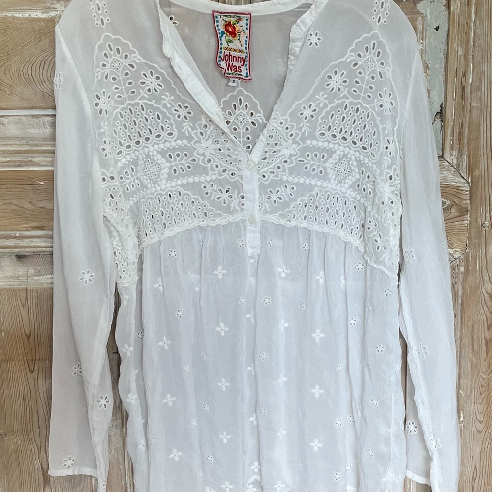Johnny Was White Eyelet Blouse